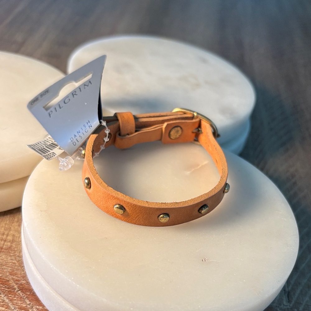 (#69) Pilgrim Tan Bracelet with Gold Accents